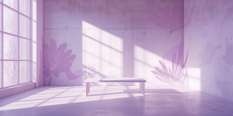 Studio backdrop featuring white and purple shadows, used for product display or photography setup, functional focus