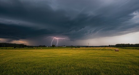 Rainy sky over agricultural field, weather impact on crop growth, Earth Day