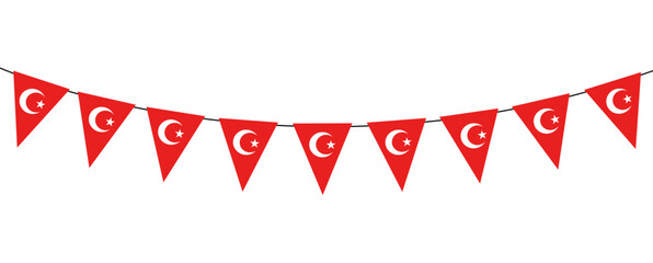 Red triangle pennant flags with white star crescent string decoration inspired by Turkey flag for national celebration or Republic Day October 29 2025