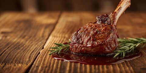 Lamb chop with detailed surface showing marbling and searing, ideal for a cooking techniques background