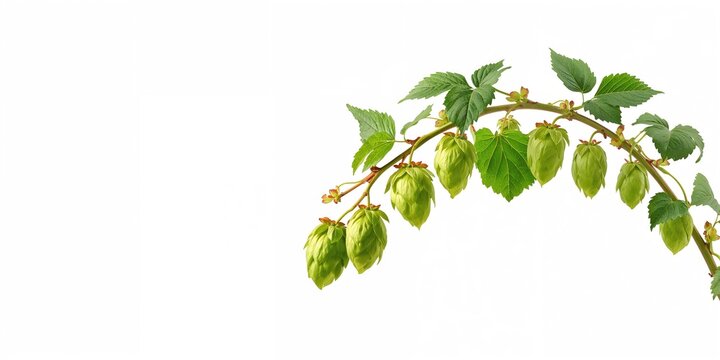 Green hops plant, associated with beer production, isolated on a white background