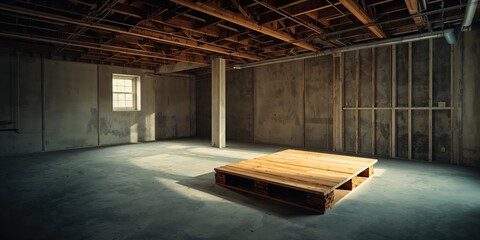 Basement construction featuring exposed wooden beams, structural integrity and renovation work
