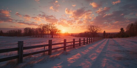 Obraz premium Countryside at dusk during winter, highlighting seasonal transition and natural illumination, Earth Day