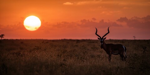 Naklejka premium Dusk lighting in African savannah with antelope, highlighting natural habitat
