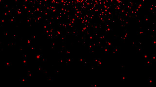 Abstract falling red glowing dust particles with bokeh effect on a black background