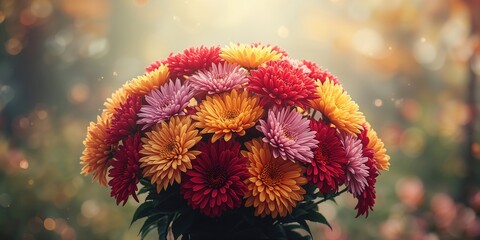 Bright fall chrysanthemums arranged in a bouquet for seasonal decor, acknowledging autumn awareness