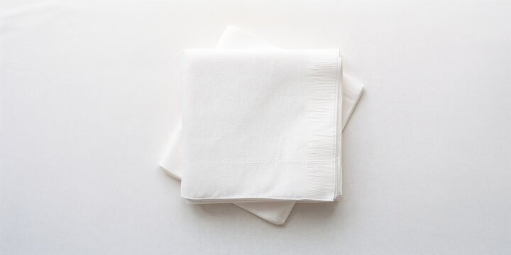 White paper napkins laid flat on a white surface, intended as a blank template for graphic design or branding