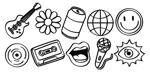 Set of hand drawn Retro Music Party theme Isolated Vector