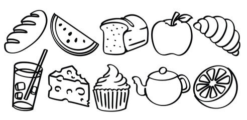 Set of hand drawn Food and Drinks theme Isolated Vector