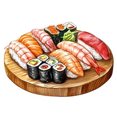 2D watercolor sushi on a transparent background.