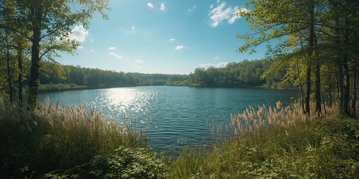 Reclaimed reservoir where a mining operation once took place, ecological restoration