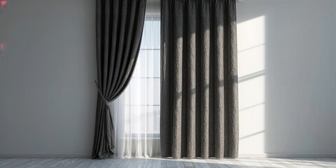 Fototapeta premium Heavy textile insulation curtain with crumpled surface for house temperature regulation, energy conservation