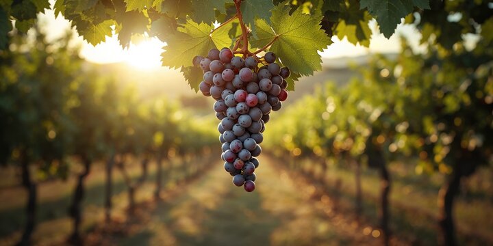 Close-up of grape clusters on the vine, highlighting crop ripeness and vineyard growth stages