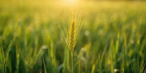 Obraz premium Close-up of a yellow ear with grain, highlighting cereal crop maturity during harvest season