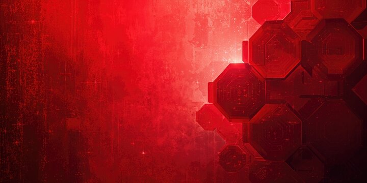 Red abstract tech pattern with plastic octagons and grunge texture suitable for digital layout backgrounds, focusing on durability