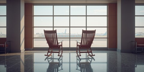 Airport seating area featuring rocking chairs in Knoxville, emphasizing passenger comfort and leisure