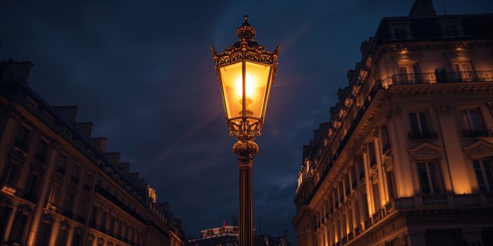 Decorative street lamp on a bustling avenue, highlighting city lighting design, urban infrastructure maintenance