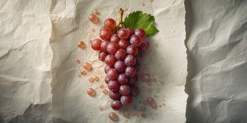 Fototapeta premium Juicy ripe grapes resting on paper, natural fruit freshness for healthy eating, Earth Day
