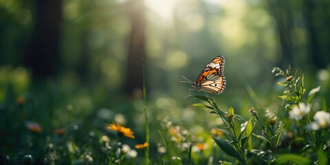 Butterfly Anthocharis cardamines perched on foliage in woodland, illustrating species in natural habitat