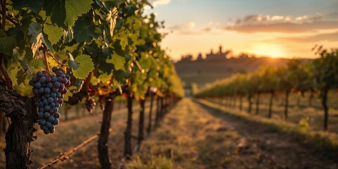 Obraz premium Vine grown, ripe wine grapes in Tuscany, Italy, as a seasonal harvest scene