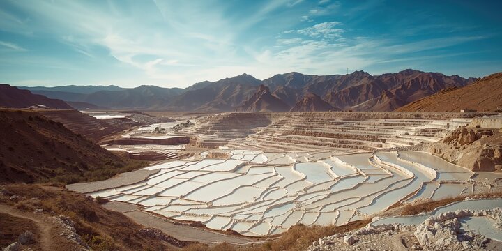 Salt extraction site in the Peruvian Andes near Cuzco, emphasizing artisanal mining practices