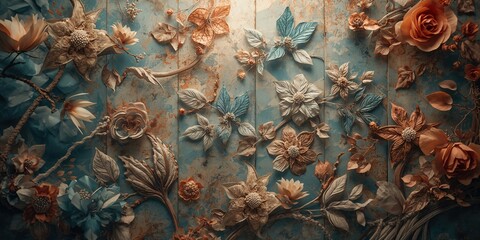 3D floral leaf pattern with abstract texture applied as cover background for digital textile prints, Indian saree and salwar suit, high-definition design