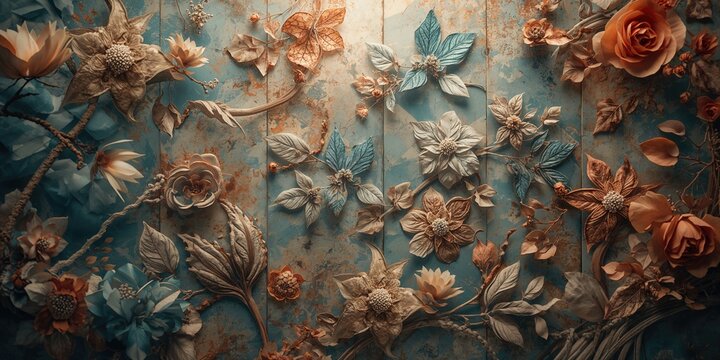 3D floral leaf pattern with abstract texture applied as cover background for digital textile prints, Indian saree and salwar suit, high-definition design