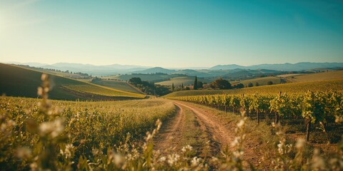 Obraz premium Hillside farmland with oats and vineyard plots, emphasizing crop diversity and land use