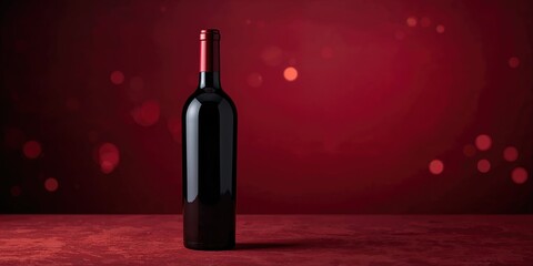 Obraz premium Unopened red wine bottle on a red background, suitable for beverage packaging design
