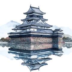 Matsumoto Castle 2D watercolor