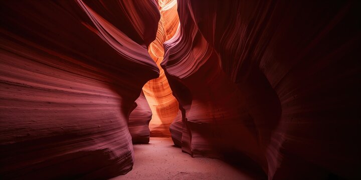 Narrow trail within red rock formations in Antelope Canyon, erosion risk awareness day - Powered by Adobe