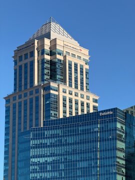 Bank of America Tower and Deloitte buildings in uptown Charlotte, NC with copy space