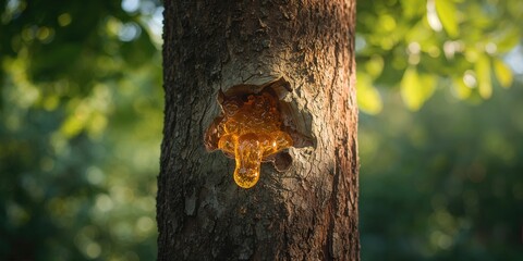 Tree trunk secreting sap from bacterial or fungal infection, demonstrating plant response to disease
