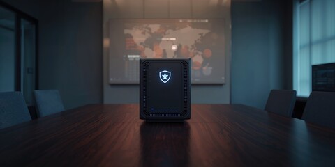 Firewall hardware used for network security, preventing unauthorized access in cybersecurity settings