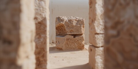 Fototapeta premium Uneven stone blocks stacked to create a textured surface, ideal for editorial headers or UI backdrops, erosion risk awareness