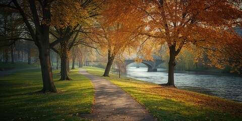 Fototapeta premium Weimar's historic city park situated by the Ilm river in Thuringia, Germany, emphasizing preservation