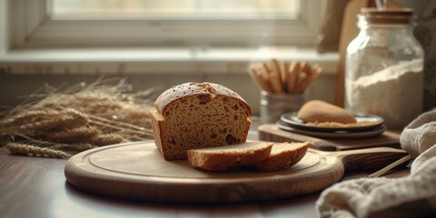 Sliced wholemeal bread crafted from milled wheat grains, emphasizing nutritional content, for National Nutrition Month