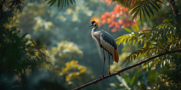 Grey crowned crane in a wetland environment, highlighting bird conservation efforts