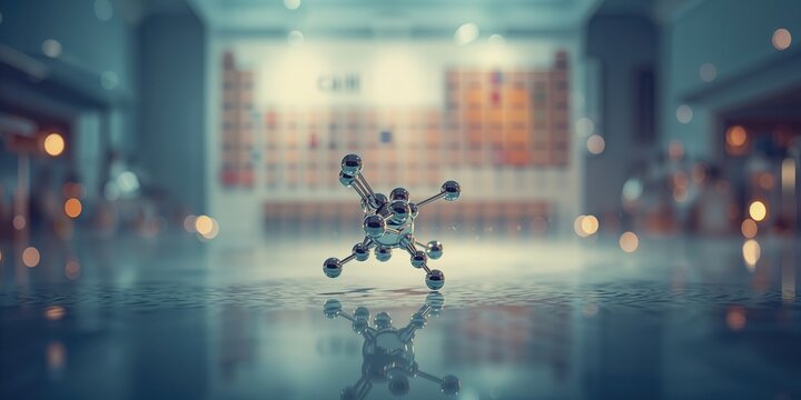 Chemical elements molecular structure displayed on periodic table, science and education resource