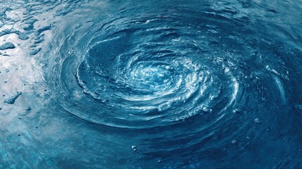 A swirling blue vortex of water forms dynamic ripples across the ocean surface.

