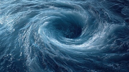 A swirling blue vortex of water forms dynamic ripples across the ocean surface.
