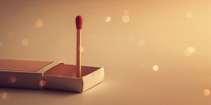 Macro image of a matchstick emerging from a matchbox, highlighting ignition safety, close-up shot