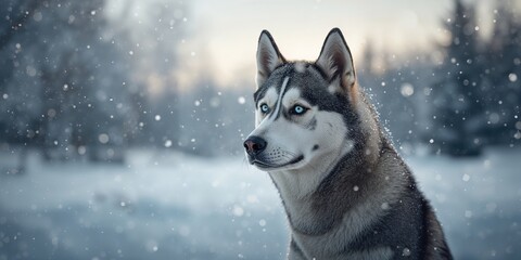Fototapeta premium Frosty Siberian Husky outdoors, highlighting winter survival skills