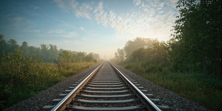 Metal rails and wooden ties forming a transportation route for trains, safety and efficiency