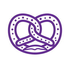 Simple purple pretzel outline design isolated on a white background for creative applications