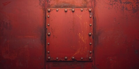 Obraz premium Rusty metal sheet with chipped paint and rivets, used as a textured backdrop for design elements