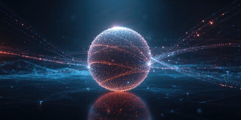 Futuristic data points and waveform elements forming a digital sphere, suitable for cyber interface design, World Telecommunication Day