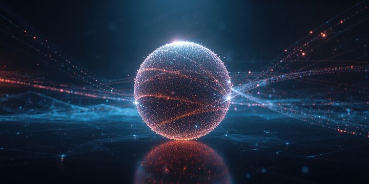 Futuristic data points and waveform elements forming a digital sphere, suitable for cyber interface design, World Telecommunication Day - Powered by Adobe