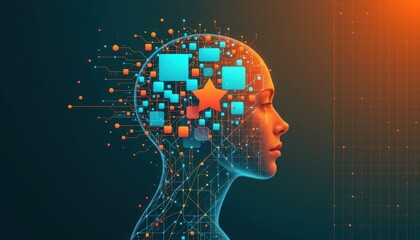 Futuristic Profile of a Woman with Digital Brain and Abstract Data Connections in Vibrant Colors
