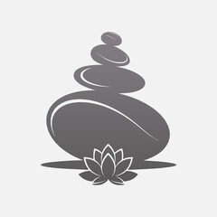 Serene stones stacked in harmony with lotus flower illustration